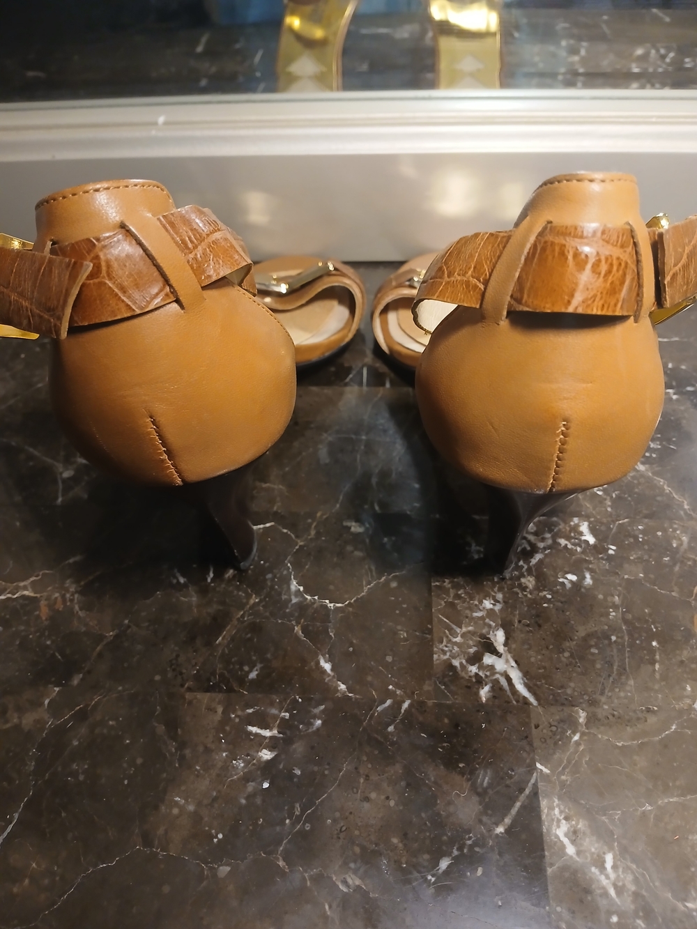 MICHAEL Michael Kors Tan and Gold Open-Toe Ankle-Strap Heels - Picture 8 of 15